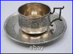 Belle Tasse A Cafe Et Sous-tasse En Argent Massif Poincon Minerve Art Nouveau