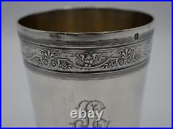 Belle Timbale 114 Grs Argent Massif Poincon Minerve Initiales L. T Frise Aigles