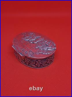 Belle ancienne boîte en argent massif scène de fête Poinçon Austro hongrois