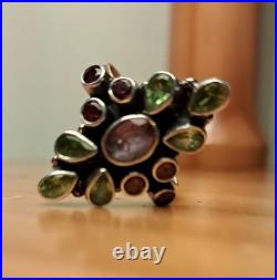 Bijou Argent Massif Poinçonné Bague Améthyste Peridote Grenat