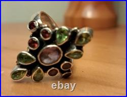 Bijou Argent Massif Poinçonné Bague Améthyste Peridote Grenat
