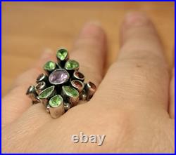 Bijou Argent Massif Poinçonné Bague Améthyste Peridote Grenat