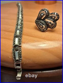 Bijou Parure Argent Massif Poinçonné Nacre Et Marcassite