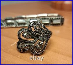 Bijou Parure Argent Massif Poinçonné Nacre Et Marcassite