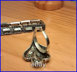 Bijou Parure Argent Massif Poinçonné Nacre Et Marcassite