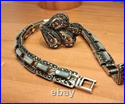 Bijou Parure Argent Massif Poinçonné Nacre Et Marcassite