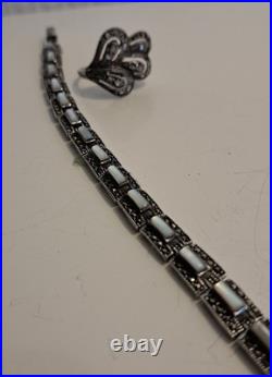 Bijou Parure Argent Massif Poinçonné Nacre Et Marcassite