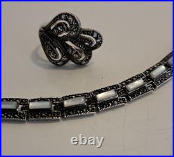 Bijou Parure Argent Massif Poinçonné Nacre Et Marcassite