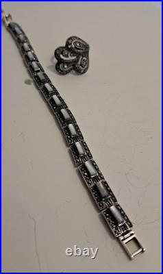 Bijou Parure Argent Massif Poinçonné Nacre Et Marcassite