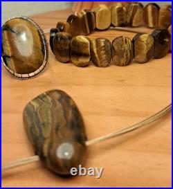 Bijou Parure Argent Massif Poinçonné Oeil De Tigre