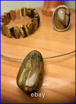 Bijou Parure Argent Massif Poinçonné Oeil De Tigre