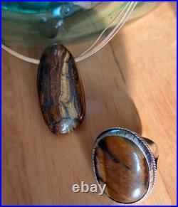 Bijou Parure Argent Massif Poinçonné Oeil De Tigre