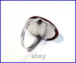Bijou argent massif poinçon minerve bague cornaline réhaussée marcassites T 60