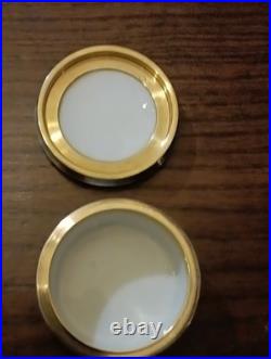 Boîte à Pillule en Argent Massif et Porcelaine Poinçon Minerve, R. Linzeler