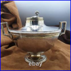 Bouillon couvert Argent & Vermeil Poinçon coq Frise perles & feuilles fin XVIIIe