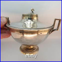 Bouillon couvert Argent & Vermeil Poinçon coq Frise perles & feuilles fin XVIIIe