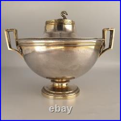 Bouillon couvert Argent & Vermeil Poinçon coq Frise perles & feuilles fin XVIIIe