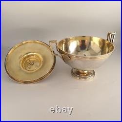 Bouillon couvert Argent & Vermeil Poinçon coq Frise perles & feuilles fin XVIIIe