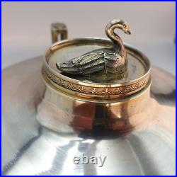 Bouillon couvert Argent & Vermeil Poinçon coq Frise perles & feuilles fin XVIIIe