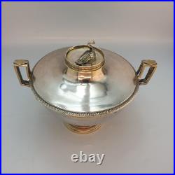 Bouillon couvert Argent & Vermeil Poinçon coq Frise perles & feuilles fin XVIIIe