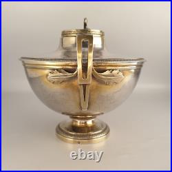 Bouillon couvert Argent & Vermeil Poinçon coq Frise perles & feuilles fin XVIIIe