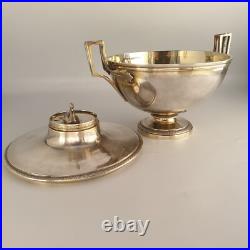 Bouillon couvert Argent & Vermeil Poinçon coq Frise perles & feuilles fin XVIIIe