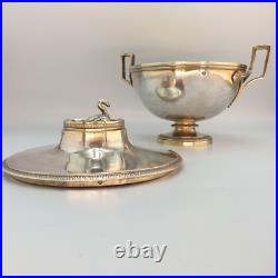 Bouillon couvert Argent & Vermeil Poinçon coq Frise perles & feuilles fin XVIIIe