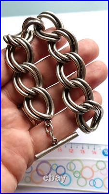 Bracelet Argent Massif Maille Gourmette Poinçon Crabe Vintage 97g