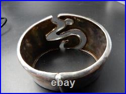 Bracelet Manchette 1980 Argent 925 poinçon & arabesque de Nacre signé Gc 90 gr