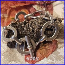 Bracelet Vintage Artisan Argent 925 Fermoir Cabillot Poinçon 20cmx22mm 44,4 G