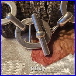 Bracelet Vintage Artisan Argent 925 Fermoir Cabillot Poinçon 20cmx22mm 44,4 G