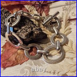 Bracelet Vintage Artisan Argent 925 Fermoir Cabillot Poinçon 20cmx22mm 44,4 G