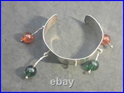 Bracelet ancien en argent massif Poinçon Crabe Perles de verre 1930-1960