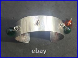 Bracelet ancien en argent massif Poinçon Crabe Perles de verre 1930-1960