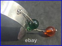 Bracelet ancien en argent massif Poinçon Crabe Perles de verre 1930-1960