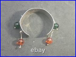 Bracelet ancien en argent massif Poinçon Crabe Perles de verre 1930-1960