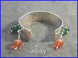Bracelet ancien en argent massif Poinçon Crabe Perles de verre 1930-1960