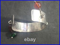 Bracelet ancien en argent massif Poinçon Crabe Perles de verre 1930-1960