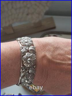 Bracelet ancien en filigrane argent massif 835 poinçonné vintage