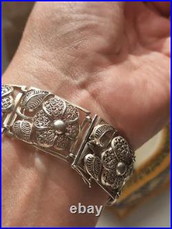 Bracelet ancien en filigrane argent massif 835 poinçonné vintage