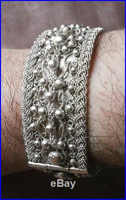 Bracelet berbère argent massif décor filigranne et boules Poinçon tête bélier