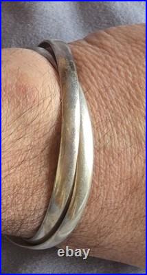 Bracelet double jonc enlacés en argent massif Poinçons Minerve & orfèvre