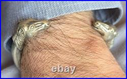 Bracelet vintage jonc ouvert à têtes de chevaux en argent massif Poinçons