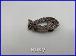 Broche Ancienne Argent 925b Millièmes 12 Gramme Ajouree Feuillage Poincons W992