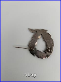 Broche Ancienne Argent 925b Millièmes 12 Gramme Ajouree Feuillage Poincons W992