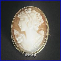 Broche pendentif camée coquille profil femme blanc argent massif 800 poinçon