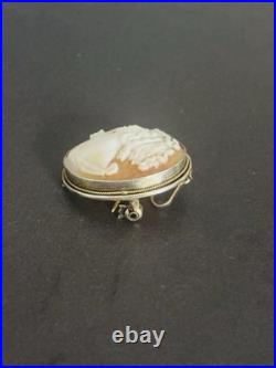 Broche pendentif camée coquille profil femme blanc argent massif 800 poinçon