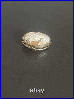 Broche pendentif camée coquille profil femme blanc argent massif 800 poinçon