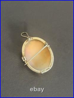 Broche pendentif camée coquille profil femme blanc argent massif 800 poinçon