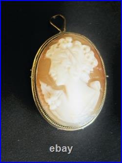 Broche pendentif camée coquille profil femme blanc argent massif 800 poinçon